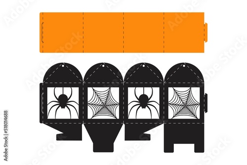 Happy Halloween treat box. Gift party favor box for sweets, candies, small presents, bakery. Simple packaging die cut template for laser cut, great design for any purposes, birthdays, baby showers
