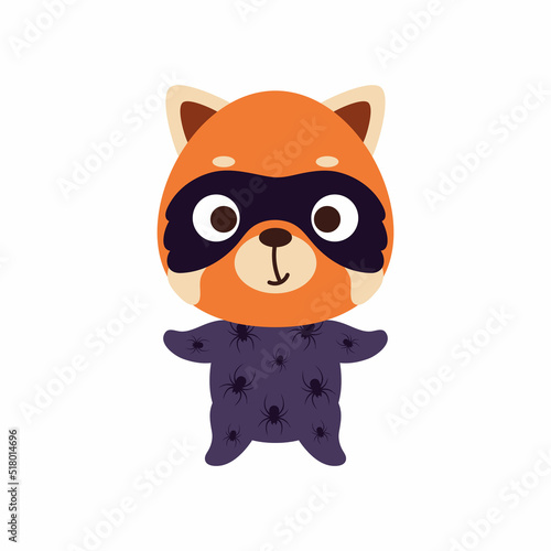 Cute little red panda in a Halloween costume. Cartoon animal character for kids t-shirts, nursery decoration, baby shower, greeting card, invitation, house interior. Vector stock illustration © Jexy