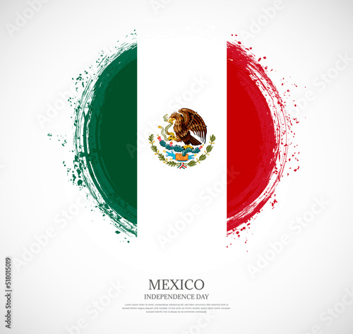 Creative circular grungy shape brush stroke flag of Mexico on a solid background