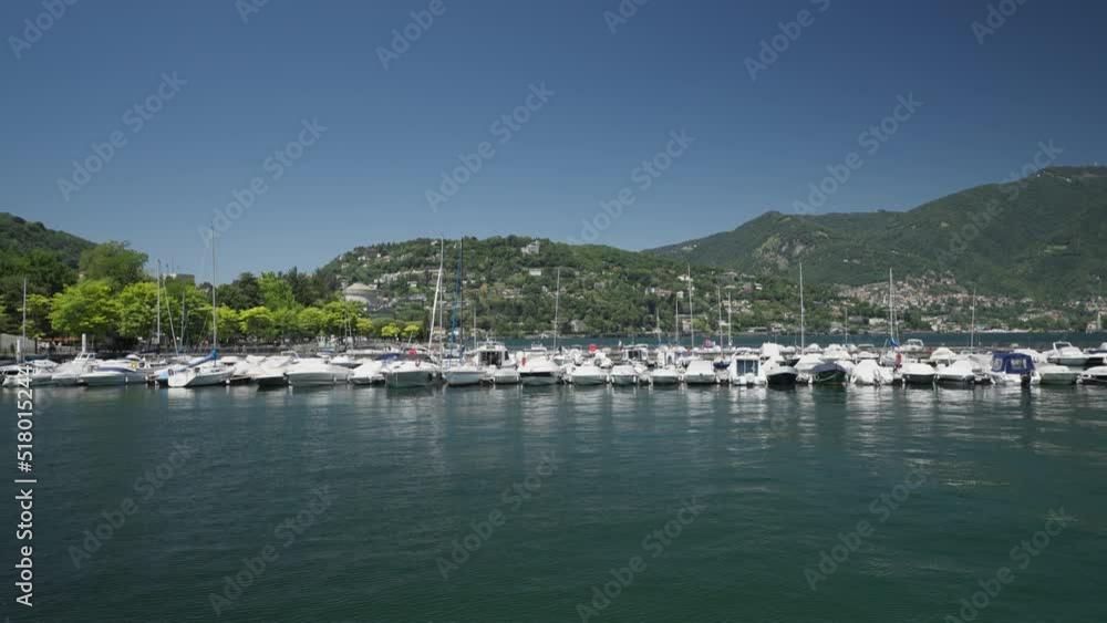 View from Life Electric, a futuristic monument to a physicist at Lake Como lakeside town of Como, Lake Como, Lombardy, Italian Lakes, Italy View from Life Electric, a futuristic monument to a physicist at Lake Como lakeside town of Como, Lake Como, Lombardy, Italian Lakes, Italy