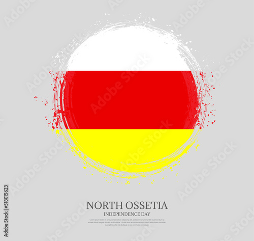 Creative circular grungy shape brush stroke flag of North Ossetia on a solid background