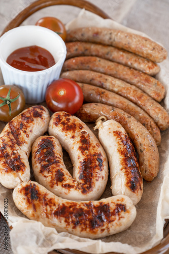 Grilled sausages with sauce...