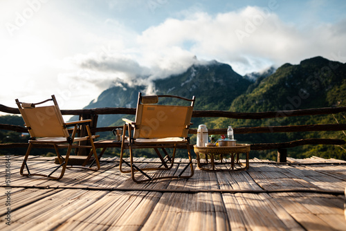 Chairs on the balcony and mountain view