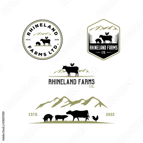 set of vintage livestock and farming badges and logo design