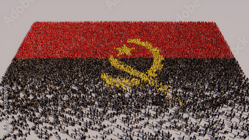 Angolan Banner Background, with People congregating to form the Flag of Angola. photo