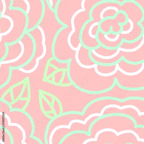 Seamless pattern of floral elements on a light pink background for textiles. Abstract roses in pastel colors for a seamless background.