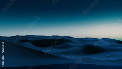 Dawn Landscape, with Desert Sand Dunes. Peaceful Modern Wallpaper with Cool Gradient Starry Sky photo