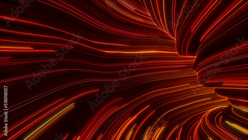 Abstract Neon Tunnel with Orange, Yellow and Red Stripes. 3D Render. photo