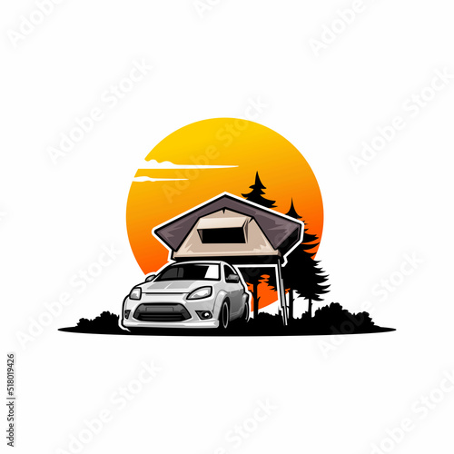city car wih roof tent illustration logo vector