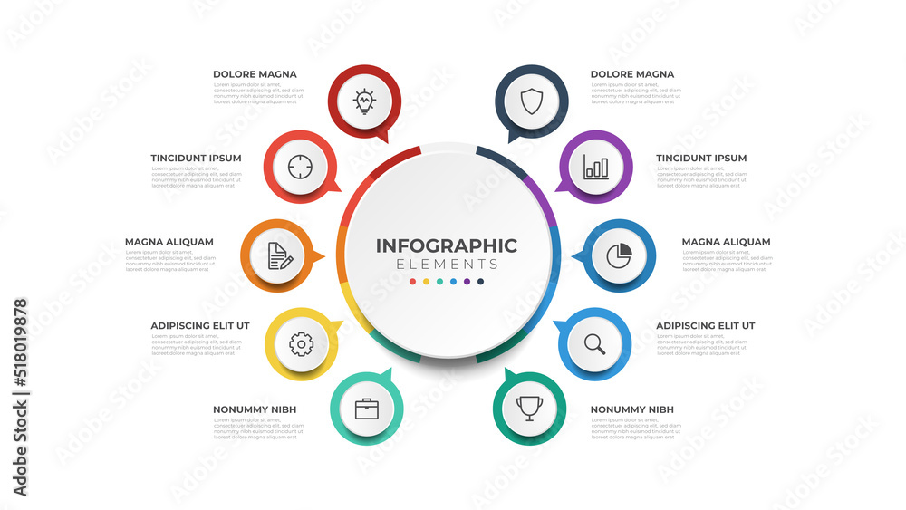 10 list of circular layout diagram with icons, infographic element template