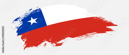 National flag of Chile with curve stain brush stroke effect on white background