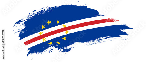 Billede på lærred National flag of Cape Verde with curve stain brush stroke effect on white backgr