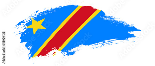 National flag of Democratic Republic of the Congo with curve stain brush stroke effect on white background