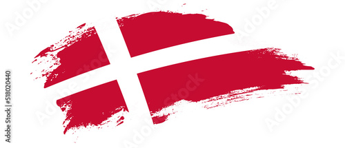 National flag of Denmark with curve stain brush stroke effect on white background
