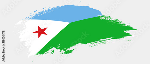 Cuadro en lienzo National flag of Djibouti with curve stain brush stroke effect on white backgrou