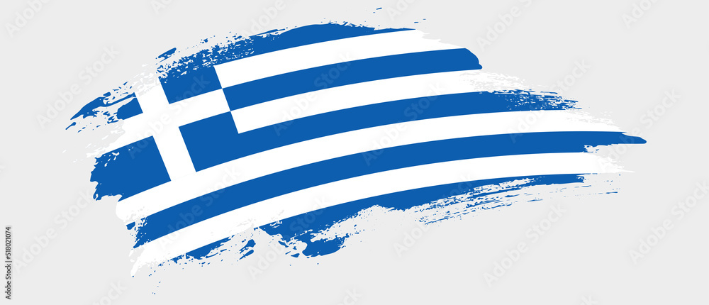 Fototapeta premium National flag of Greece with curve stain brush stroke effect on white background