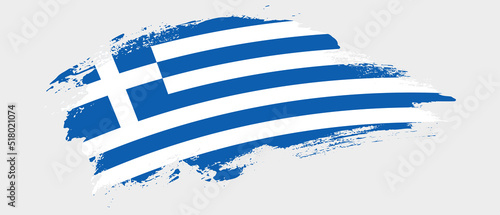 National flag of Greece with curve stain brush stroke effect on white background
