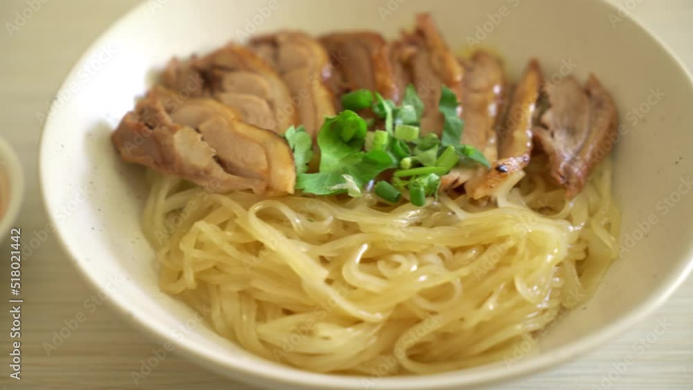 dried noodles with stewed duck in white bowl - Asian food style dried noodles with stewed duck in white bowl - Asian food style