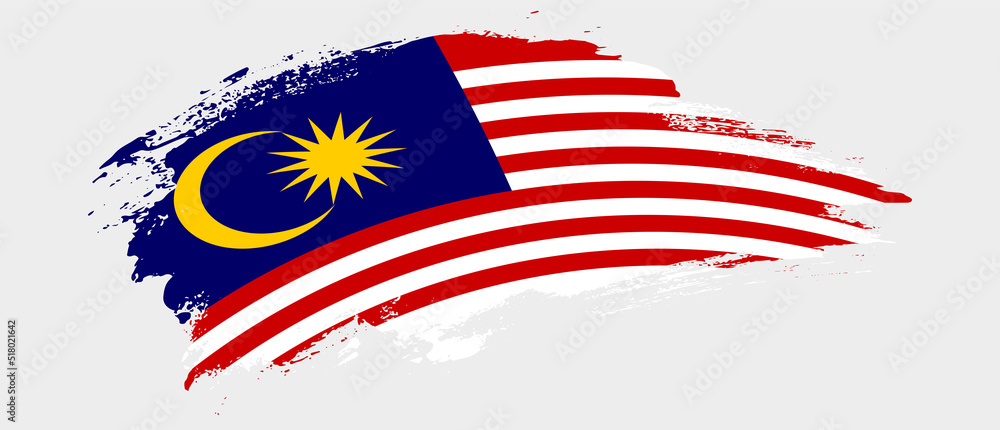 National flag of Malaysia with curve stain brush stroke effect on white background National flag of Malaysia with curve stain brush stroke effect on white background