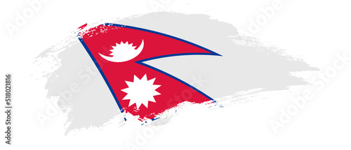 National flag of Nepal with curve stain brush stroke effect on white background