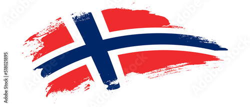 National flag of Norway with curve stain brush stroke effect on white background