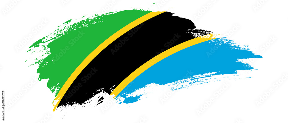 National flag of Tanzania with curve stain brush stroke effect on white ...