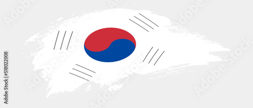 National flag of South Korea with curve stain brush stroke effect on white background