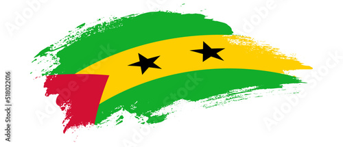 National flag of Sao Tome and Principe with curve stain brush stroke effect on white background
