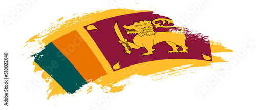 National flag of Sri Lanka with curve stain brush stroke effect on white background