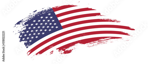 National flag of United States of America with curve stain brush stroke effect on white background