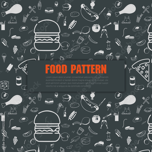 Hand drawn delicious food background White doodle vegetables and fruits seamless pattern