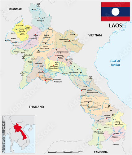 Lao Peoples Democratic Republic administrative vector map