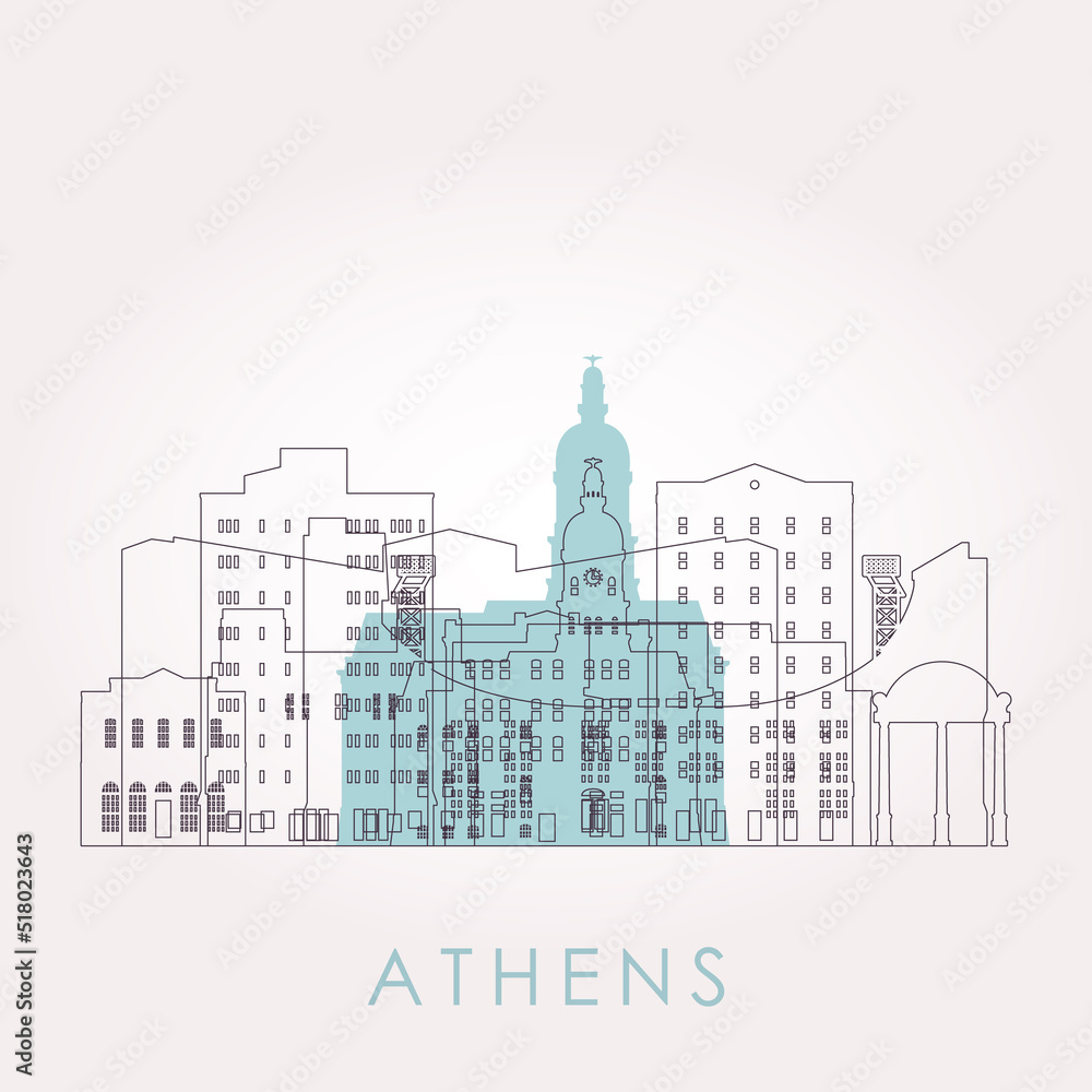 Outline Athens, Georgia skyline with landmarks. Vector illustration. Business travel and tourism concept with historic buildings. Image for presentation, banner, placard and web site.