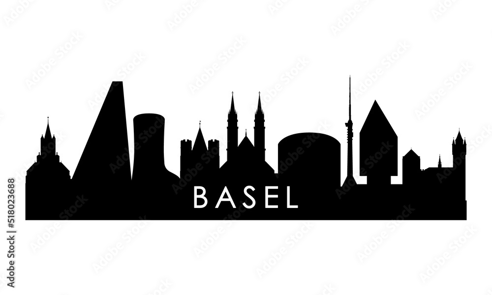 Basel skyline silhouette. Black Basel city design isolated on white background.
