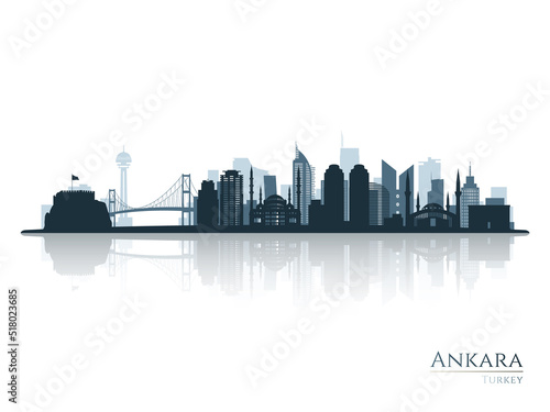Ankara skyline silhouette with reflection. Landscape Ankara  Turkey. Vector illustration.
