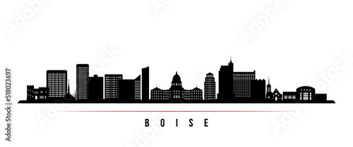 Boise skyline horizontal banner. Black and white silhouette of Boise, Idaho. Vector template for your design.