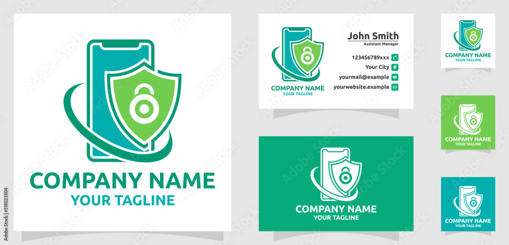Fototapeta premium Smartphone protection logo, padlock, smartphone shield logo