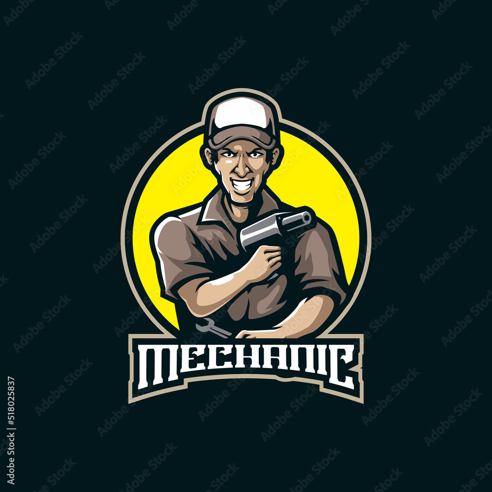 Mechanic mascot logo design vector with modern illustration concept style for badge, emblem and t shirt printing. Smart mechanic illustration. Mechanic mascot logo design vector with modern illustration concept style for badge, emblem and t shirt printing. Smart mechanic illustration.