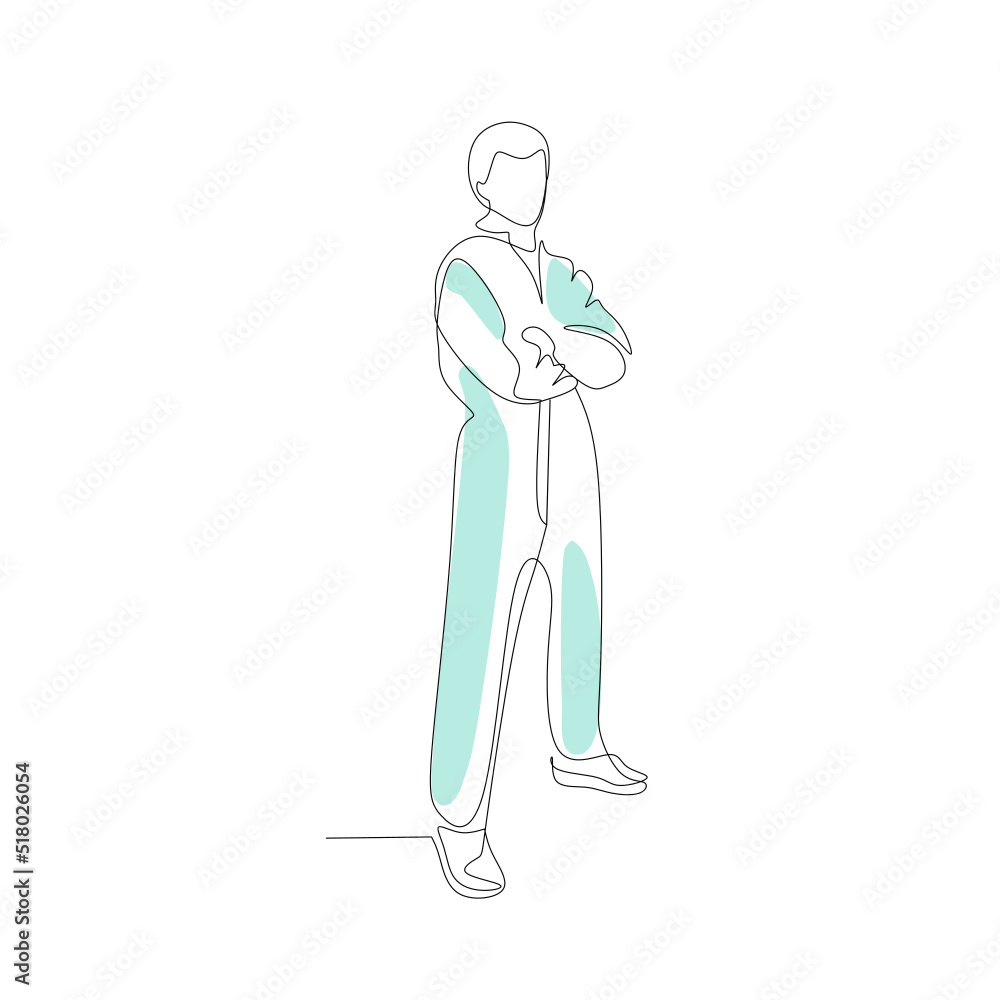 Vector illustration of a master in overalls drawn in line-art style Vector illustration of a master in overalls drawn in line-art style