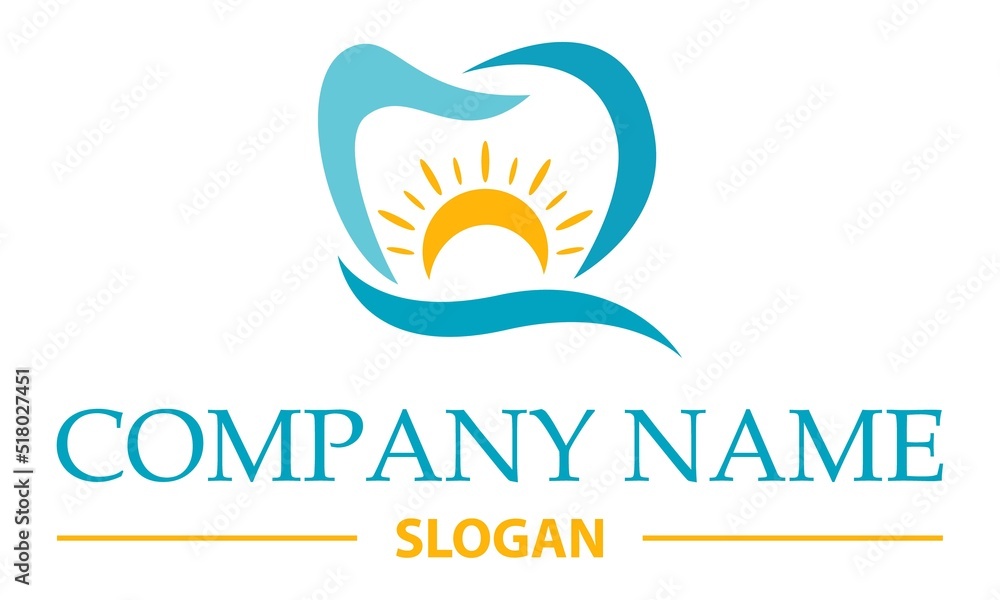 Abstract Blue Tooth Dental With Sun Logo Concept Design Abstract Blue Tooth Dental With Sun Logo Concept Design