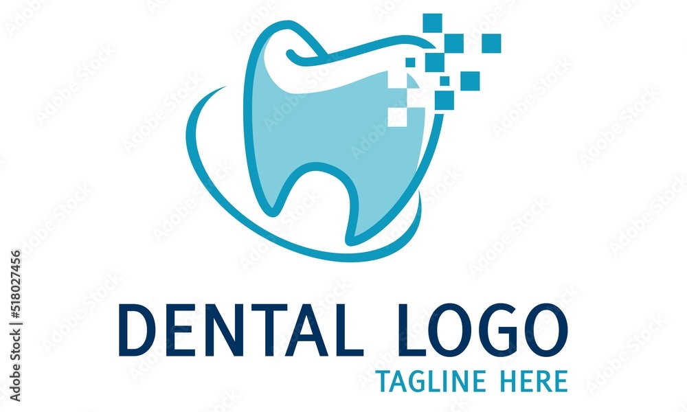 Square Pixel Blue Dental Tooth Logo Concept Design Square Pixel Blue Dental Tooth Logo Concept Design