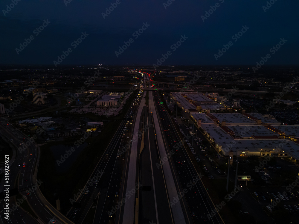Beautiful aerial view of the orlando highway in sunset 