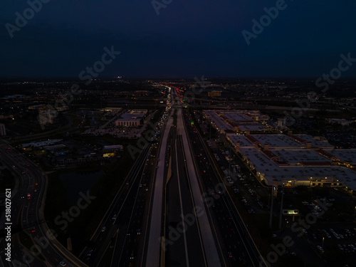 Beautiful aerial view of the orlando highway in sunset 