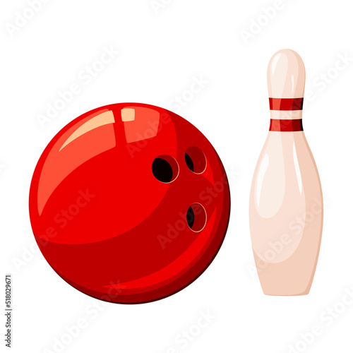 Bowling ball and pin on a white background.
