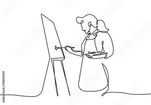 Artist Continuous One Line Drawing. Artist Draws Abstract Minimal Drawing. Line Art Illustration. Modern Trendy Contour Illustration for Design. Vector EPS 10.