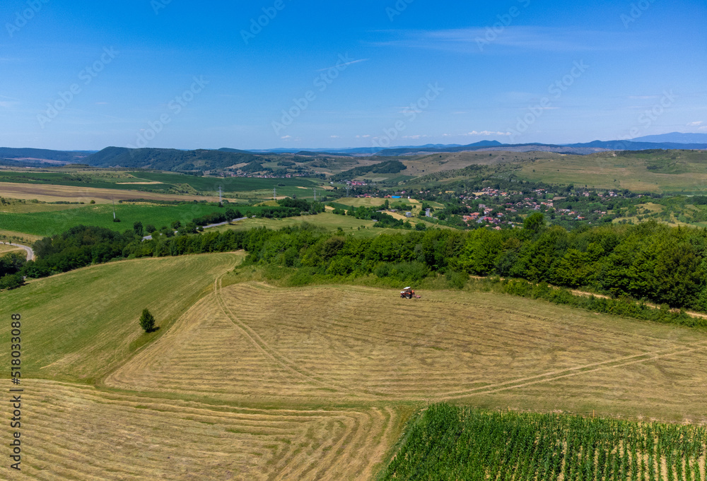 an aerial view of a village in Transylvania - Romania