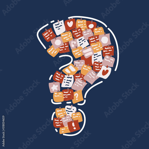 Cartoon vector illustration of Question mark concisting of Sticker photo
