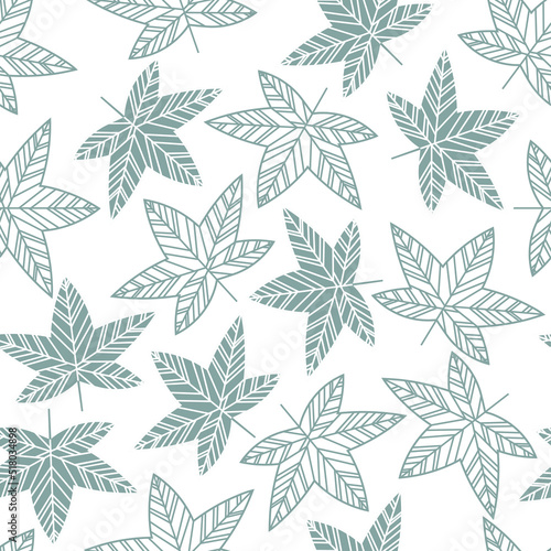 Vector pattern with line art autumn leave