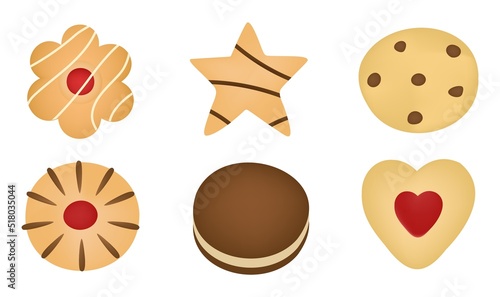 Cartoon cookies and gingerbread. Tasty food. Delicious biscuit and cracker. Baked dough products. Isolated collection of pastries. Sweet snacks. Set of vector delicious desserts.
