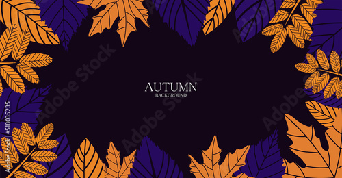 Frame from autumn leaves on dark background